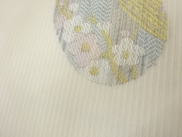  千鳥・梅・兎・葡萄模様織出し夏用名古屋帯